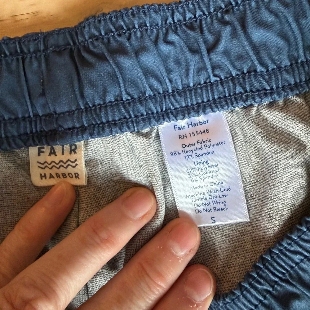 Fair Harbor The Anchor Swim Shorts Navy Teal Geometric BreezeKnit Liner Small